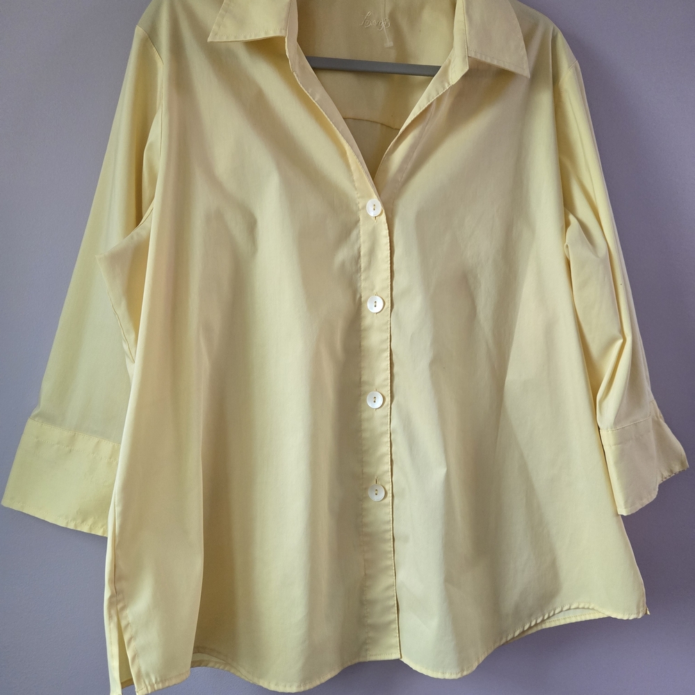 Foxcroft Soft Lemon Yellow Button-Front Shirt - Picture 2 of 6